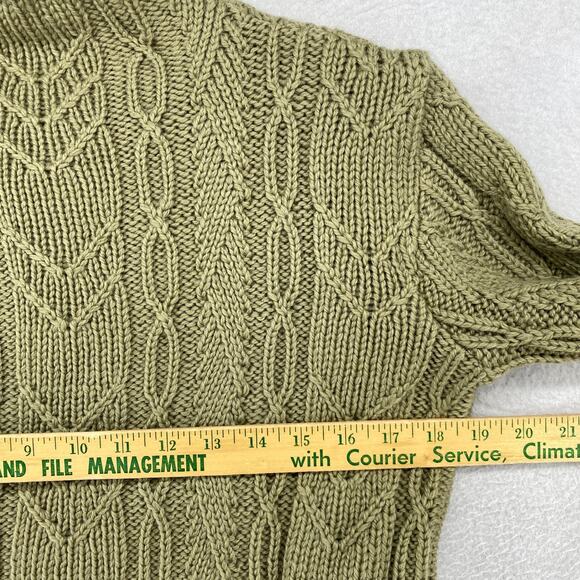 PAUL JAMES Sweater Women S Wool Fisherman Cable Funnel Neck Pullover Green Khaki - Picture 7 of 9